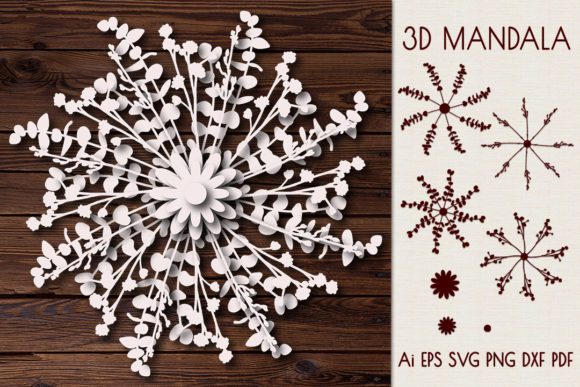 3D Mandala Leaves & Flowers: 3D SVG for Paper Flowers