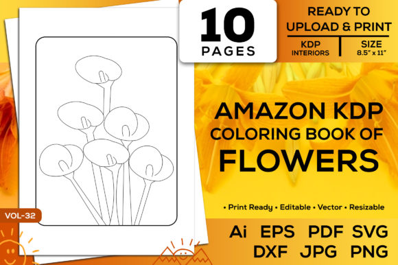 Amazon Kdp Coloring Book of Flower PDF: Graphics for Kdp Interiors