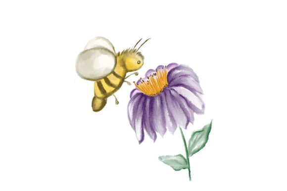 Bee Pollinating Flowers Watercolor: Nature & Crafts Design Asset