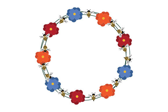 Bees and Flowers Wreath: Spring Crafts Design Asset