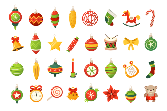 Christmas Tree Decorations Set: Vintage Icons & Graphics