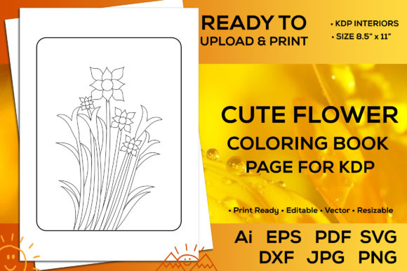 Cute Flower Coloring Pages Graphics for KDP