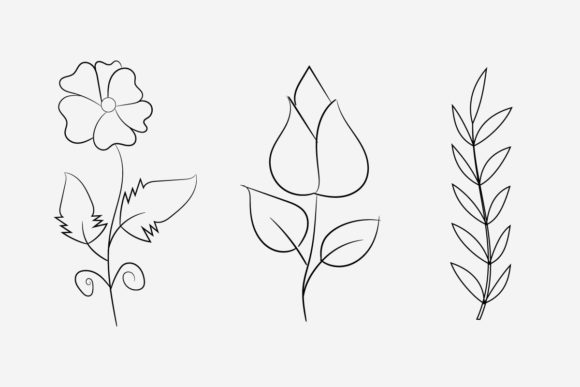 Floral Line Art Flower SVG with Branch Graphics Review