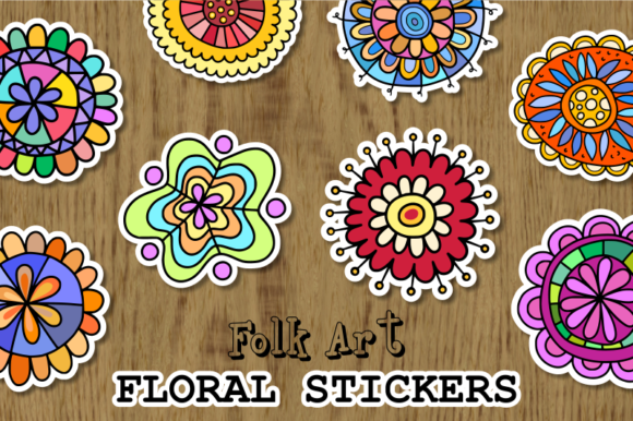 Folk Art Floral Design Element Set for Graphics and Crafts