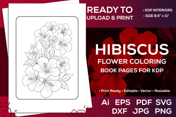 Hibiscus Flower Coloring Page: Graphics for KDP Interiors