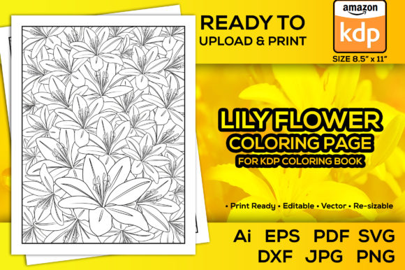 Lilies Flower Coloring Page for Kdp Book: Graphics & Coloring Pages
