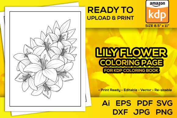 Lilium Flower Coloring Page for Kdp Book: Graphics for Kdp Interiors