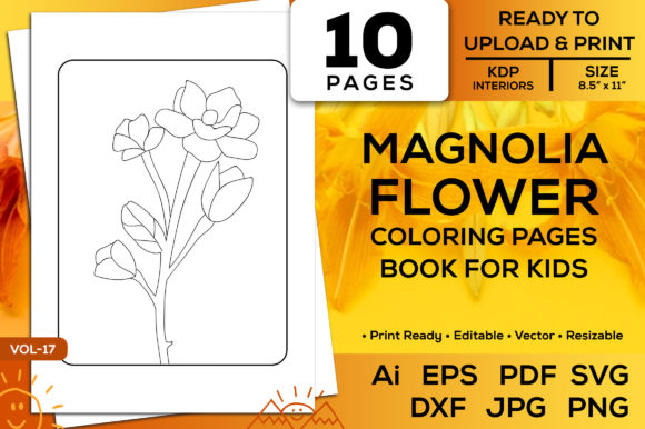 Magnolia Flower Coloring Pages Book Kids: Graphics for Editorial Design