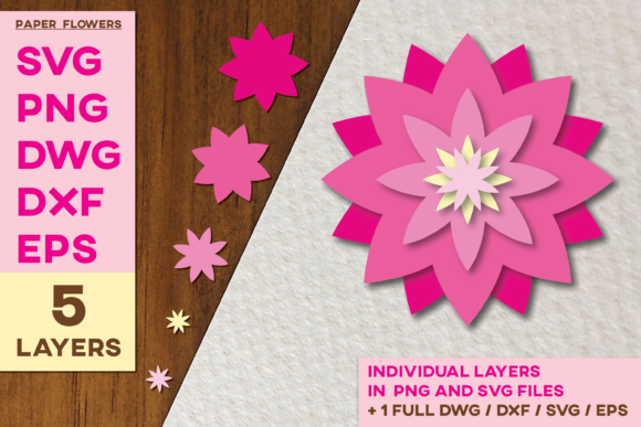 Paper Cut Flowers Template Layers 3D for Shadow Boxes & 3D SVG Projects