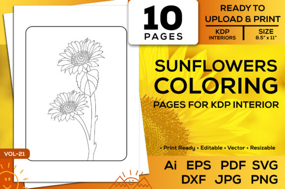 Sunflowers Coloring Pages KDP Interior