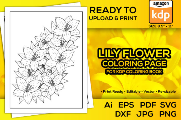 Tiger Lily Flower Coloring Book Pages: Graphics for Kdp Interiors